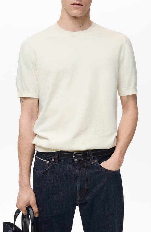 Mango Short Sleeve Cotton Crewneck Sweater In White