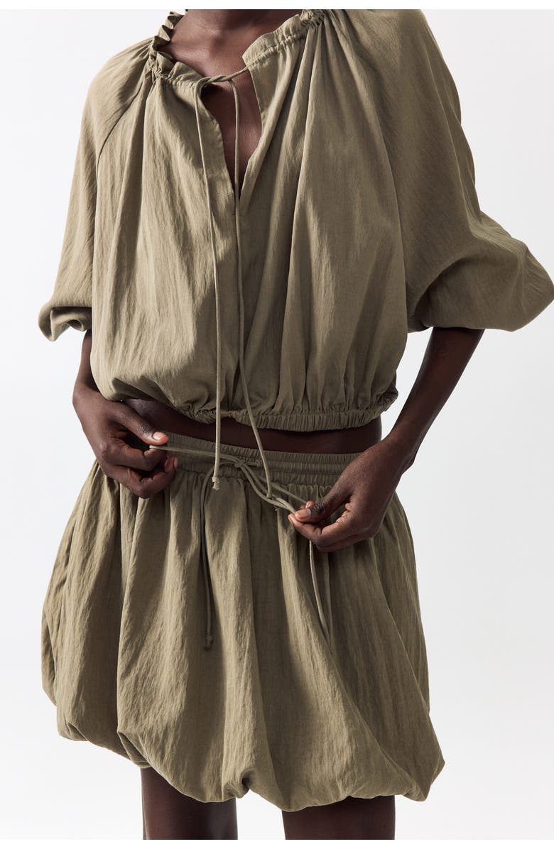 H&M Bubble-hem Skirt, Alternate, color, Light Khaki Green
