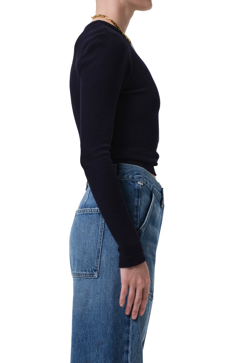 Pilar Long Sleeve Recycled Cotton Waffle Knit T-Shirt, Alternate, color, NAVY