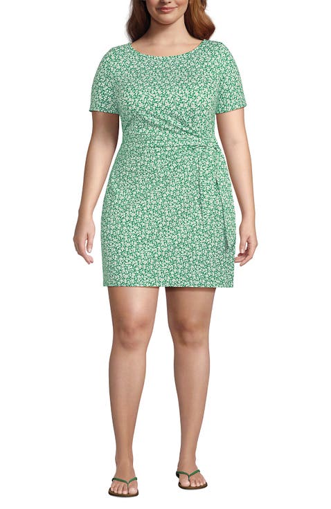 Plus Size Short Sleeve Cotton Modal Wrap Mini Dress