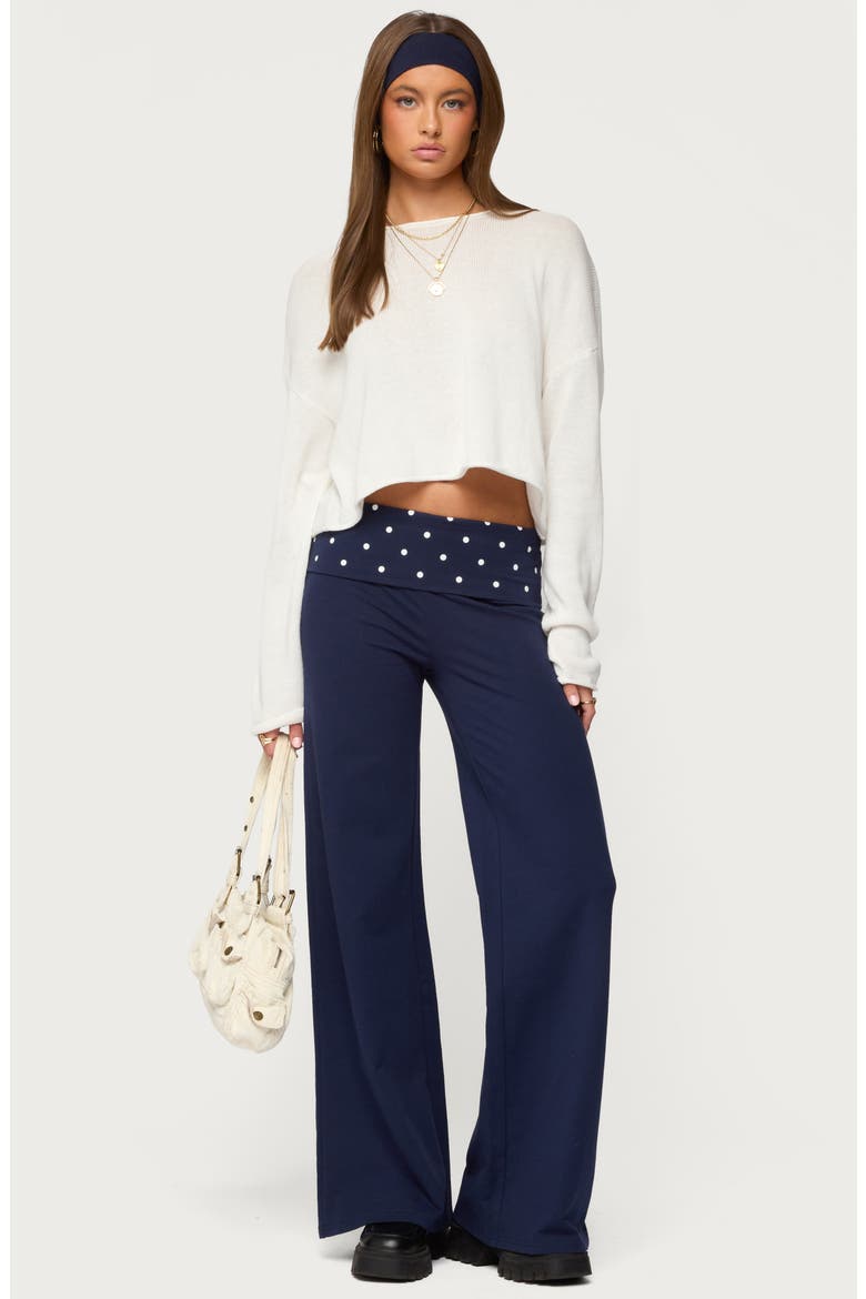 Reeva Polka Dot Foldover Pants, Alternate, color, NAVY