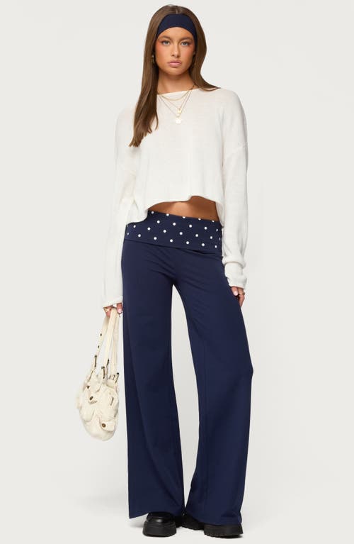 Edikted Reeva Polka Dot Foldover Pants In Blue