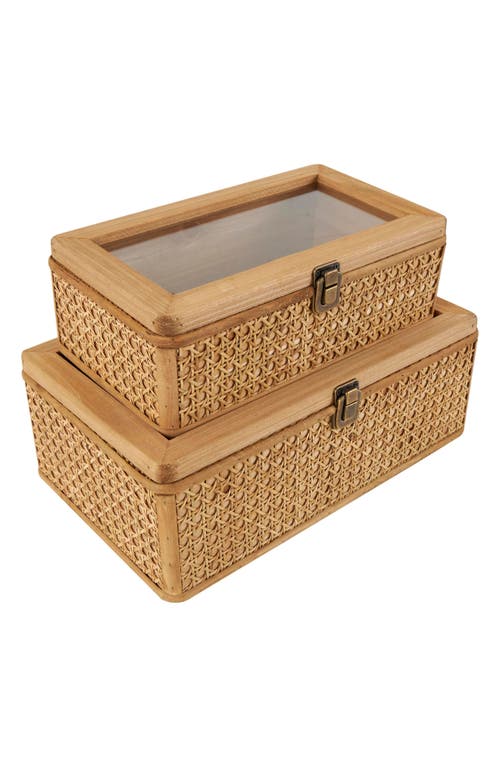 Uma Contemporary Set Of 2 Natural Rattan Boxes In Brown