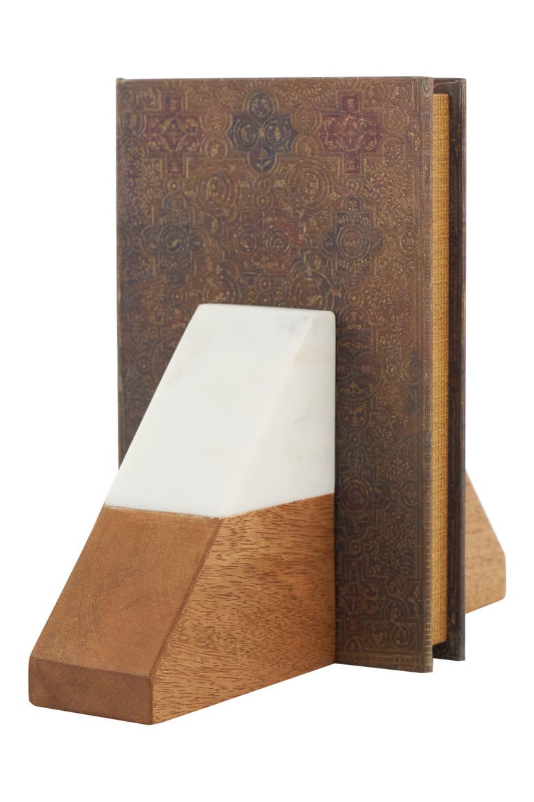 Marble & Wood Bookends, Alternate, color, BROWN
