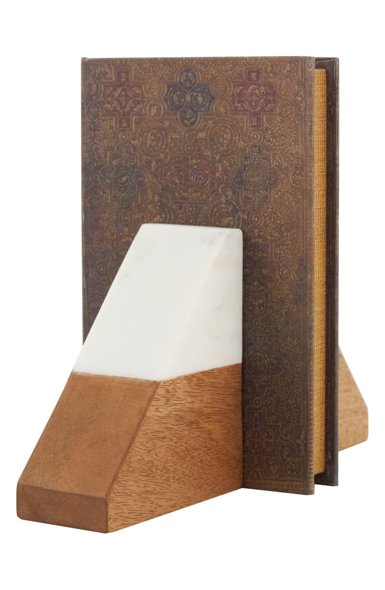 VIVIAN LUNE HOME Marble & Wood Bookends, Alternate, color, Brown