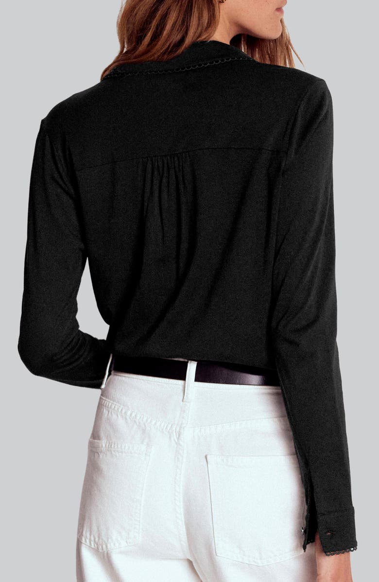 Boden Picot Trim Jersey Button-Up Shirt, Alternate, color, Black