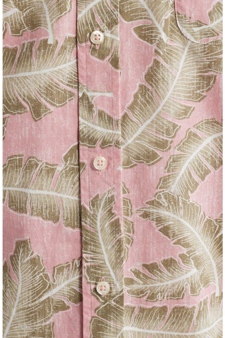 Palm Leaf Print Short Sleeve Cotton Button-Down Shirt, Alternate, color, PALM LEAF