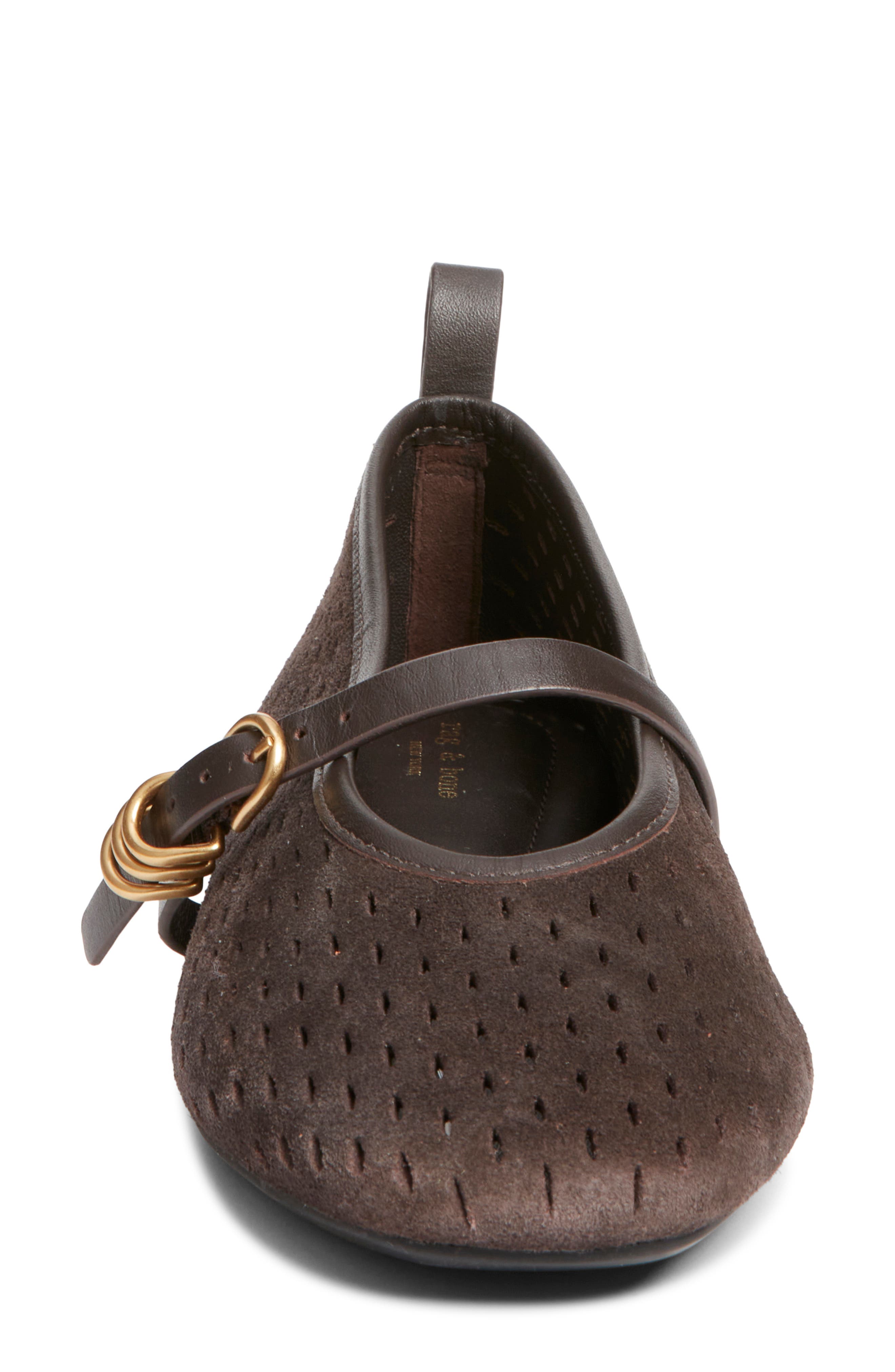 Spire Perforated Mary Jane Flat, Alternate, color, DARK BROWN SUEDE