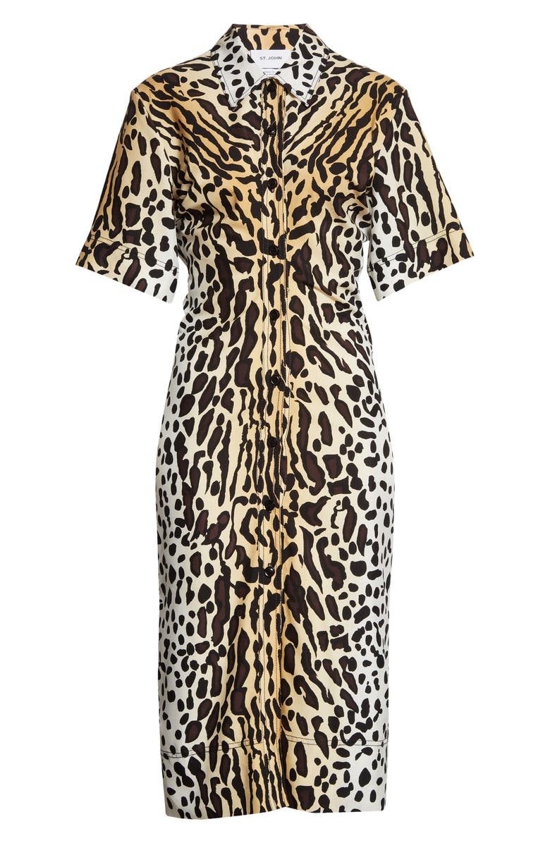 St. John Collection Margay Cat Print Silk Shirtdress, Alternate, color,