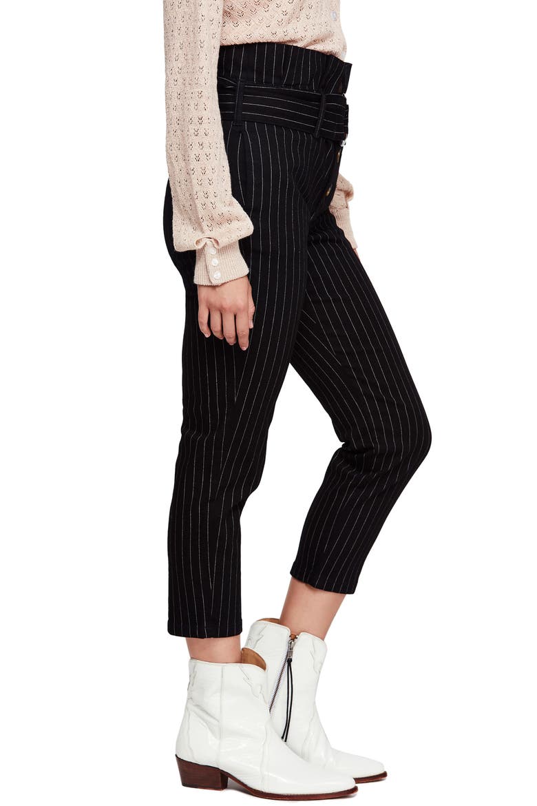 Montella Pinstripe Crop Skinny Pants, Alternate, color, BLACK