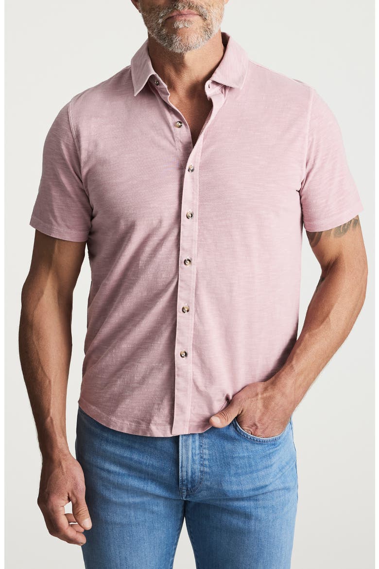 Short Sleeve Slub Cotton Jersey Button-Up Shirt, Main, color, WOODROSE