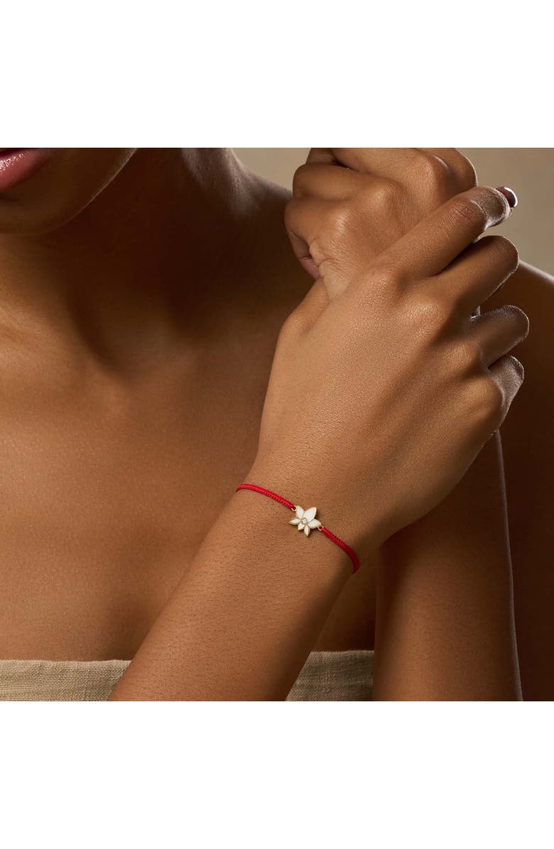 Karma and Luck Obstacle Crusher Red String Lotus Charm Bracelet, Alternate, color, Red/White
