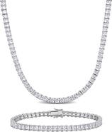 DELMAR Men's Sterling Silver Lab Created Sapphire Necklace & Bracelet Set