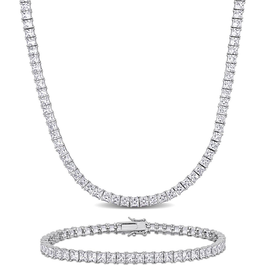 Delmar Sterling Silver Lab Created Sapphire Necklace & Bracelet Set In White