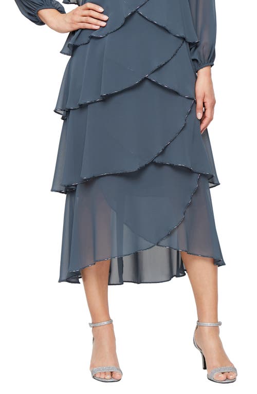 Sl Fashions Beaded Long Sleeve Tiered Cocktail Dress In Blue
