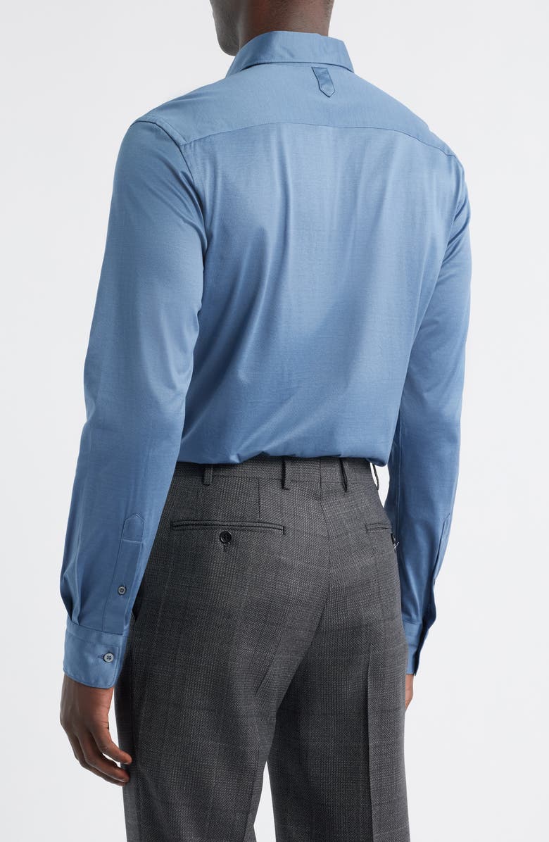 Canali Regular Fit Cotton Jersey Button-Up Shirt, Alternate, color, Blue