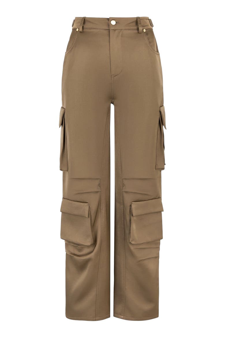 Emilie Satin High Waisted Cargo Pants, Alternate, color, Dark Olive