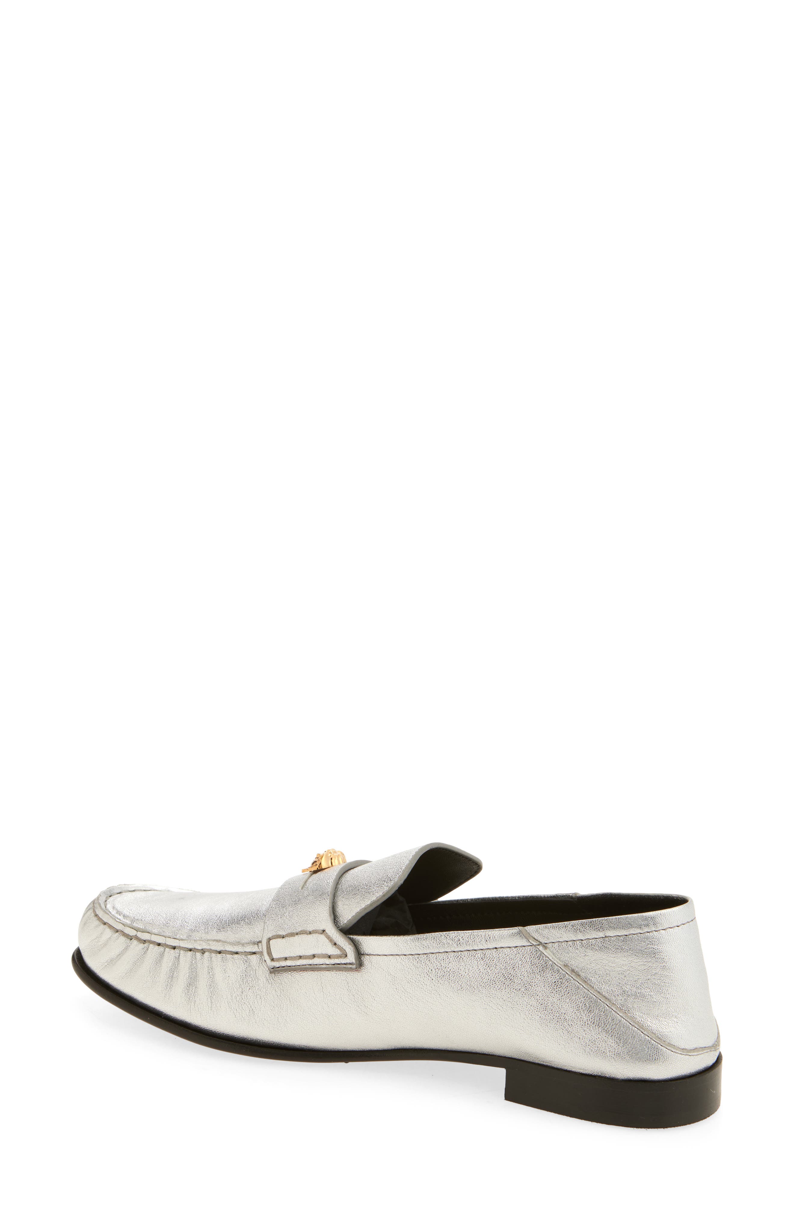 Versace Medusa Convertible Metallic Penny Loafer, Alternate, color, Silver-Versace Gold