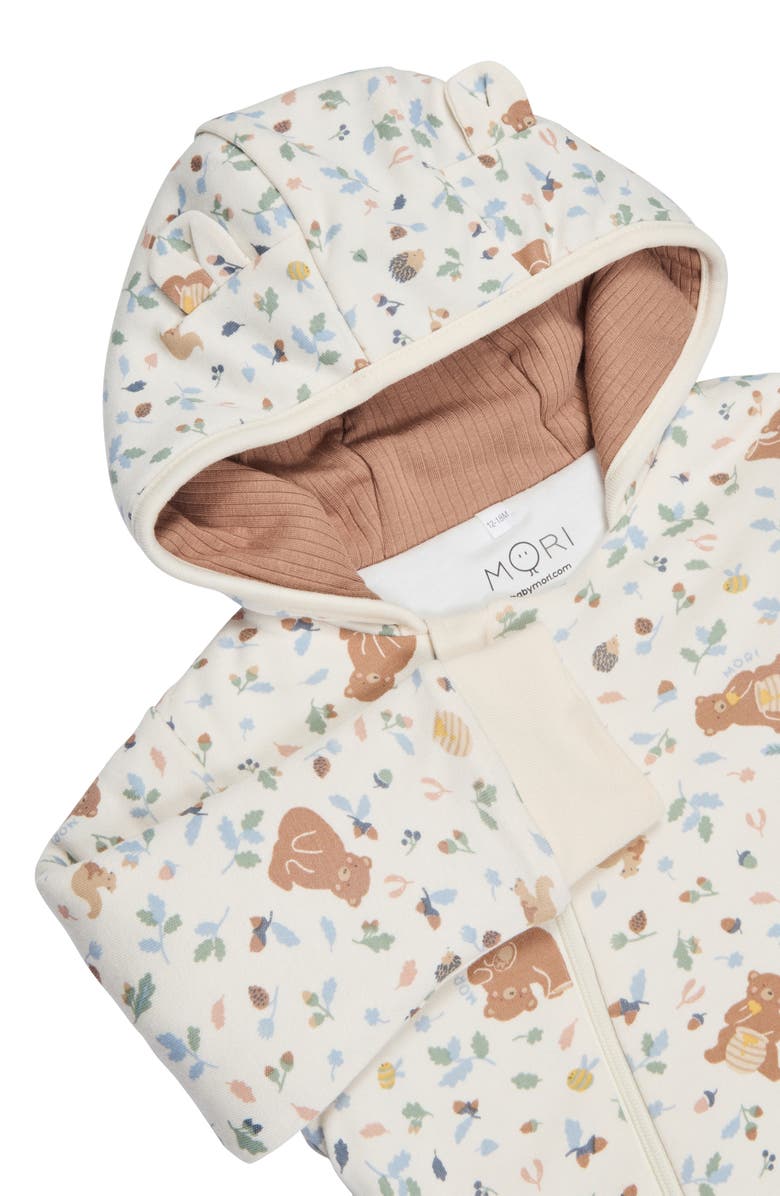 MORI Bear Print Hooded Jumpsuit, Alternate, color, Honey Bear Print