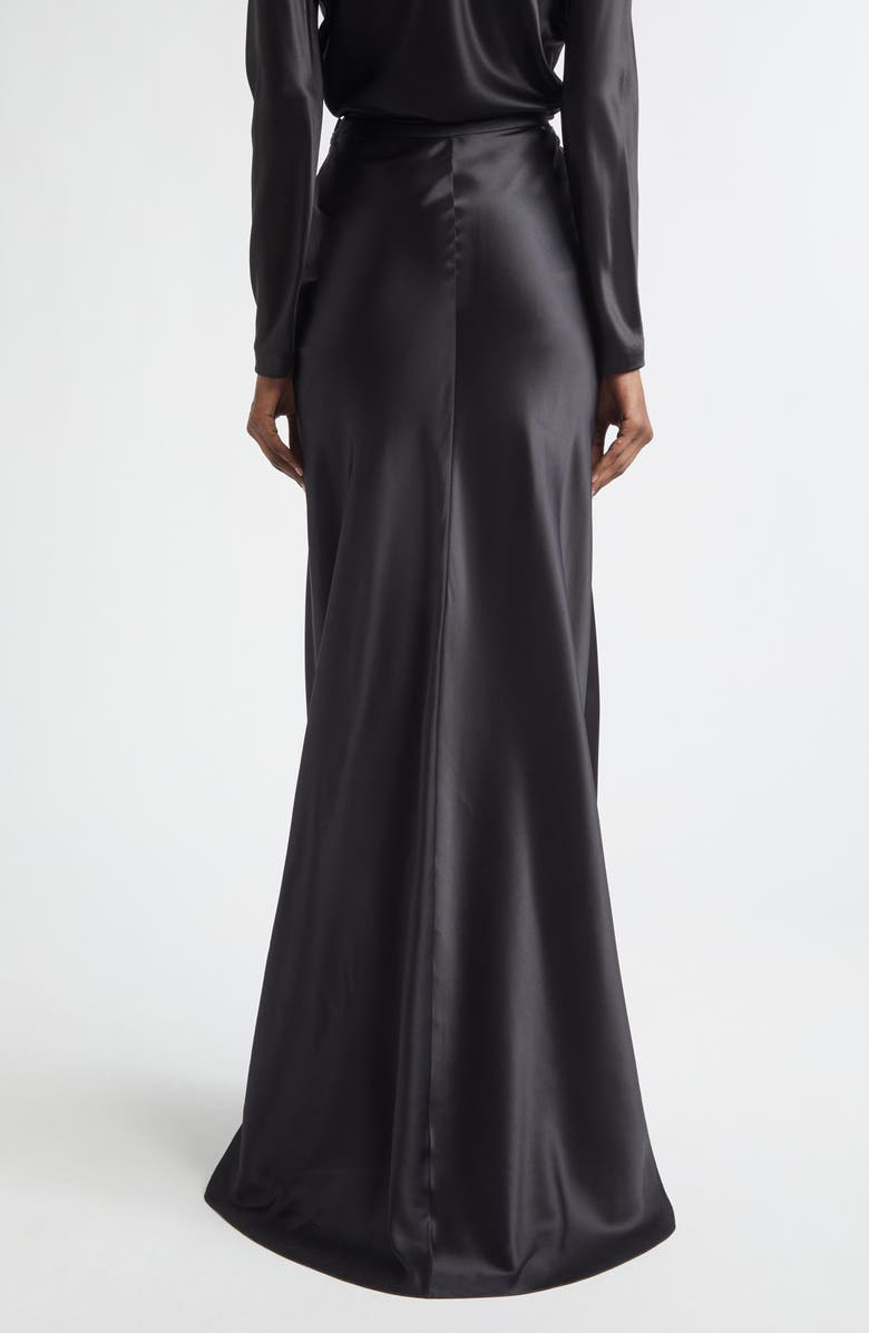 Saint Laurent Bias Cut Silk Satin Skirt, Alternate, color, Noir