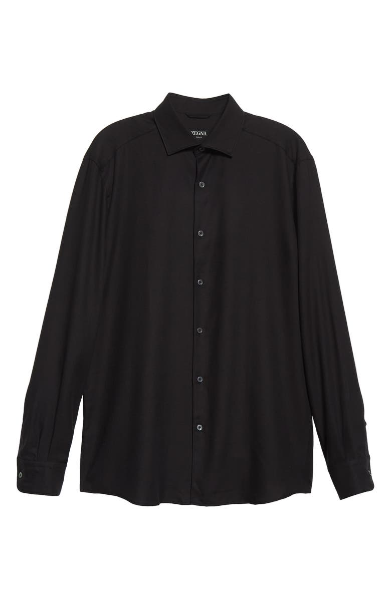ZEGNA Cashco Cotton & Cashmere Button-Up Shirt, Alternate, color, Black