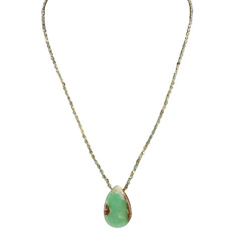Handcrafted  Chrysoprase Green Stone Teardrop Necklace