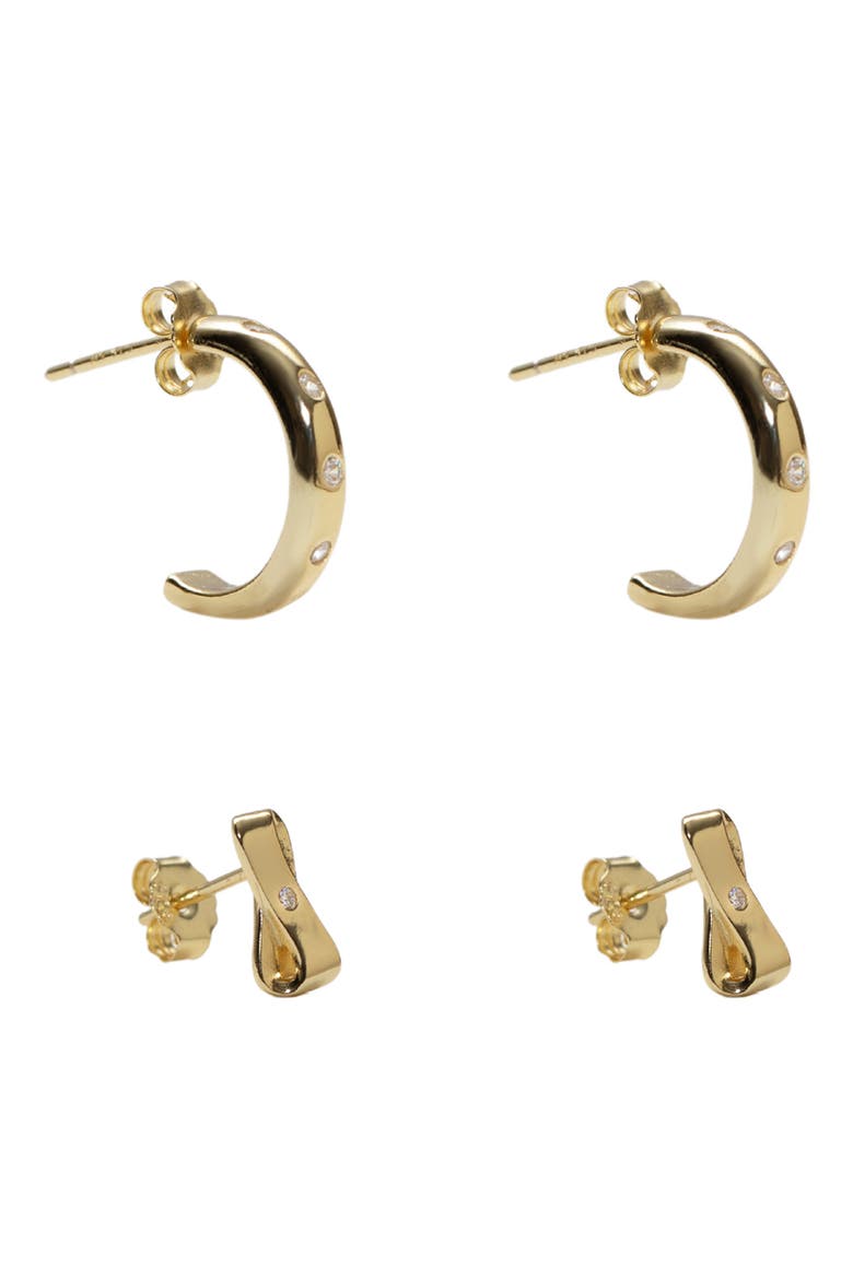 Cubic Zirconia Stud & Hoop Earrings Set, Main, color, GOLD