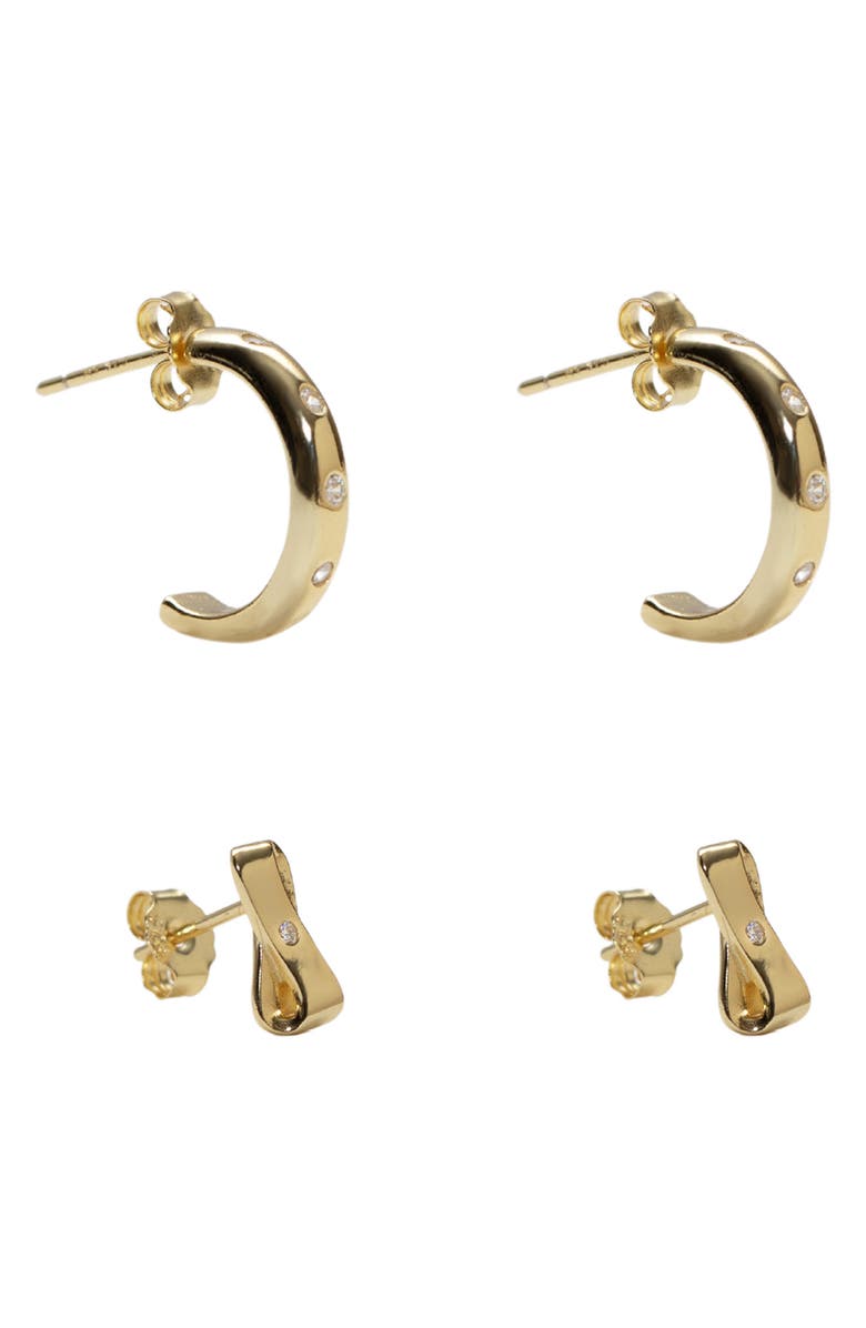 ARGENTO VIVO Cubic Zirconia Stud & Hoop Earrings Set, Main, color, Gold