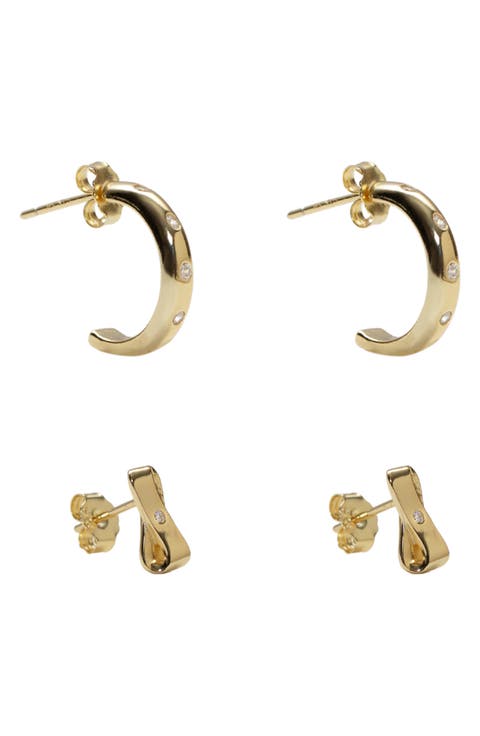 Cubic Zirconia Stud & Hoop Earrings Set