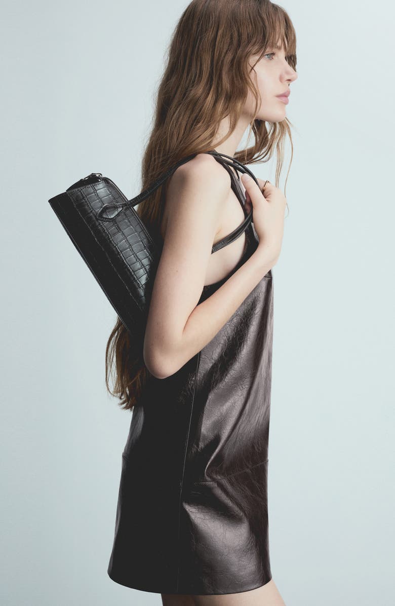 MANGO Sleeveless Faux Leather Shift Minidress, Alternate, color,