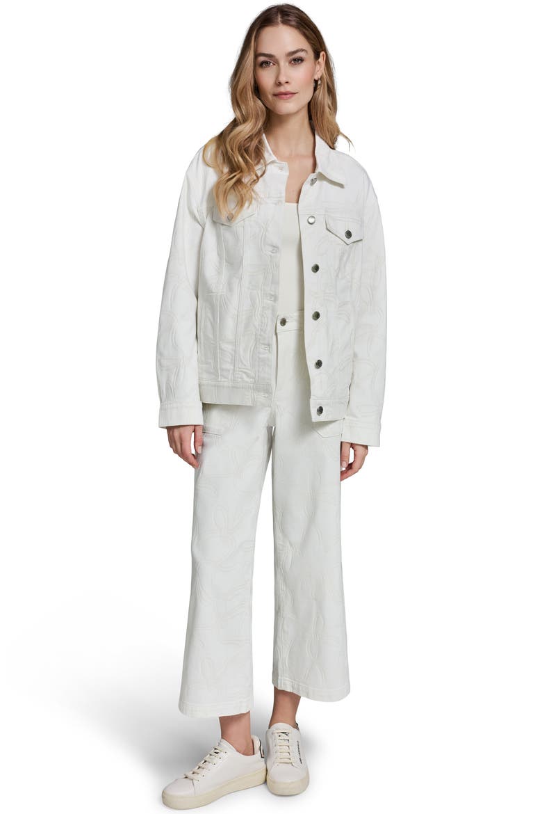 Bow Denim Jacket, Alternate, color, WHITE DENIM