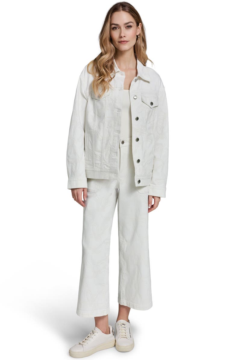 KARL LAGERFELD PARIS Bow Denim Jacket, Alternate, color, White Denim