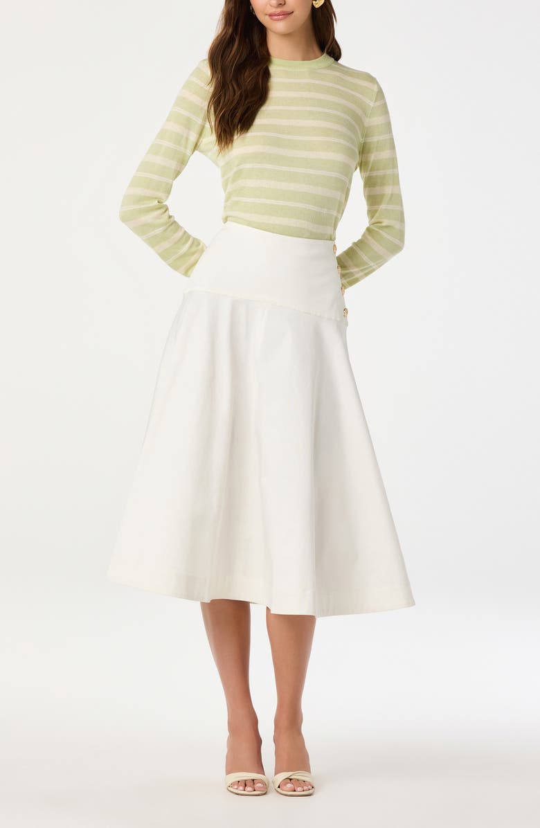 ASTR the Label Drop Waist Stretch Cotton Midi Skirt, Alternate, color, Off White