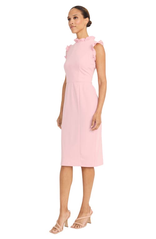 Maggy London Ruffle Mock Neck Sheath Dress In Shell Pink