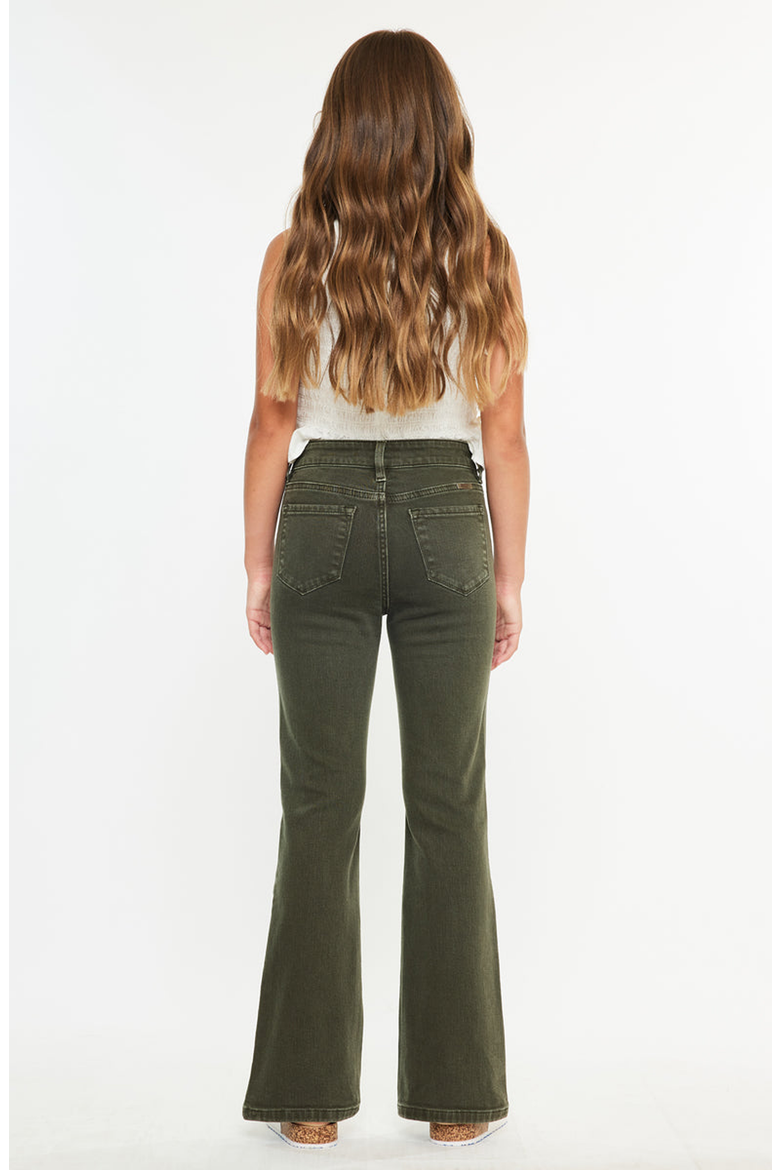 Ezra High Rise Flare Jeans, Alternate, color, Dark Olive
