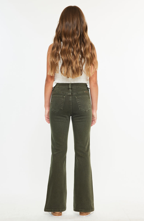 Kancan Ezra High Rise Flare Jeans In Green