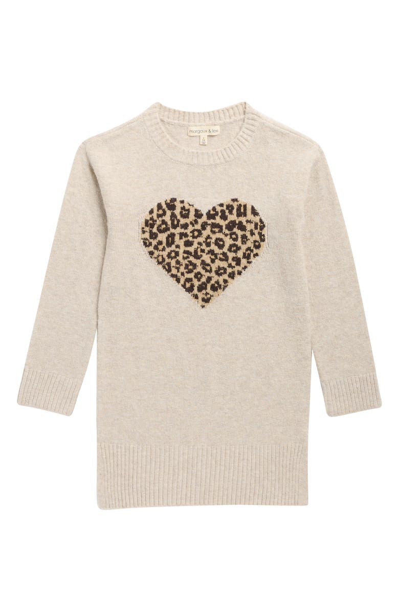 MARGAUX AND LEXI Kids' Leopard Heart Sweater, Main, color, Cashmere Sand Heather