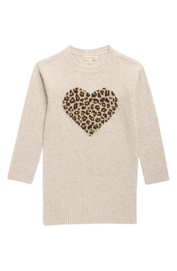 Margaux And Lexi Kids' Leopard Heart Sweater In Neutral