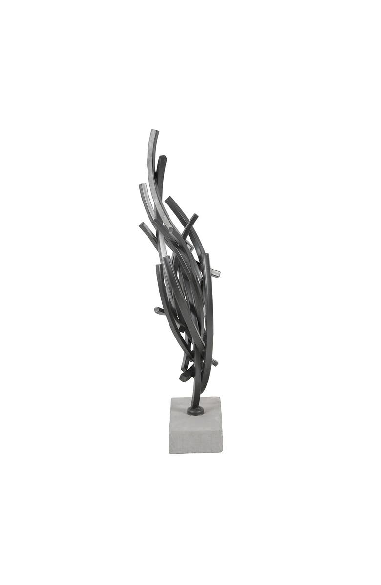 WILLOW ROW Gray Metal Abstract Sculpture with Marble Base, Alternate, color, Grey