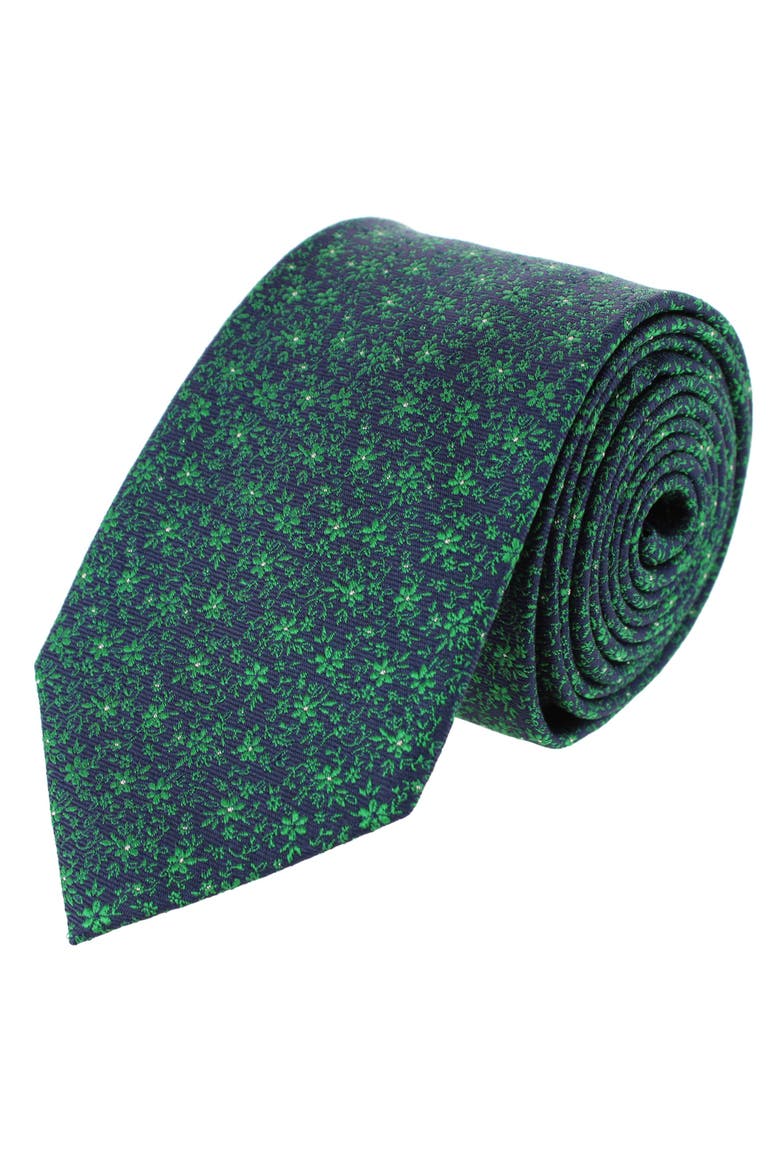Franco Floral Neat Pattern Business Silk Necktie, Main, color, Green Floral