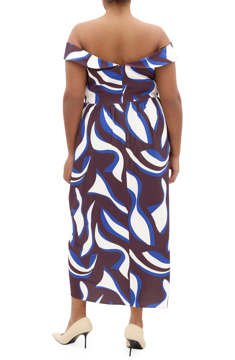 City Chic Clair Print Off the Shoulder Midi Dress, Alternate, color, Cocoa Swirl