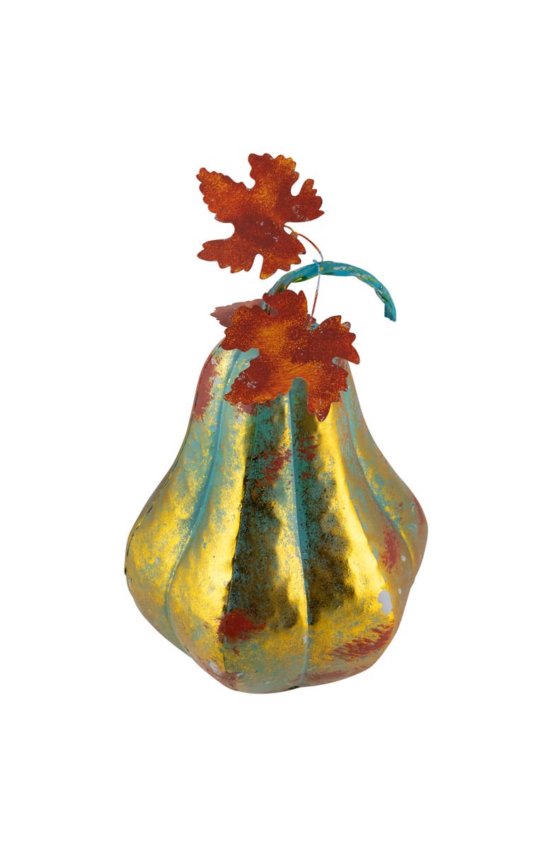 Northlight Gourd Metal Fall Harvest Decoration - 14" - Gold and Orange, Alternate, color, Gold