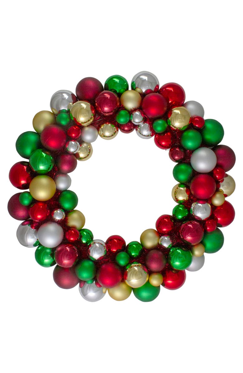 Northlight Traditional 2-Finish Shatterproof Ball Christmas Wreath - 24" - Multicolor - Unlit, Main, color,