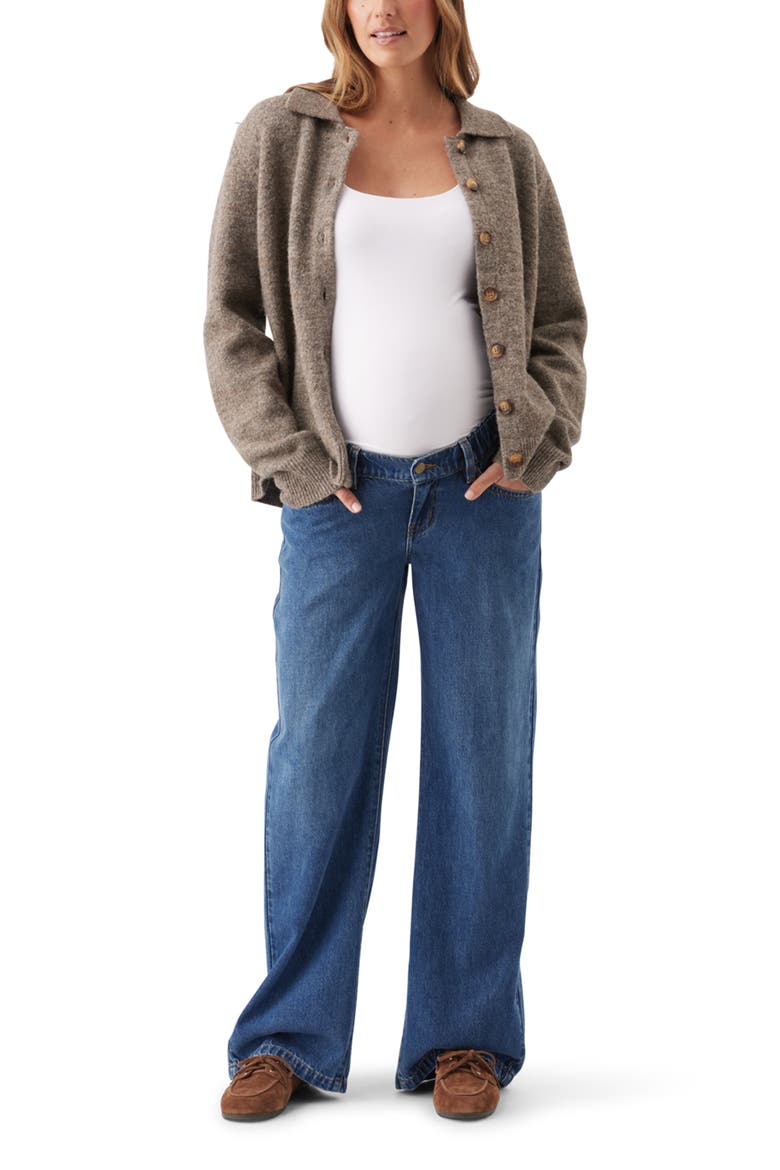 Brodie Collared Button Down Maternity Sweater Cardigan, Alternate, color, Truffle