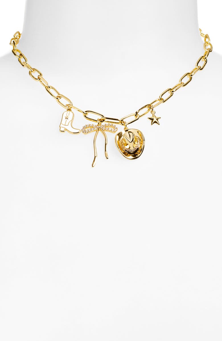 Leith Western Enamel & Cubic Zirconia Charm Necklace, Alternate, color, White- Gold