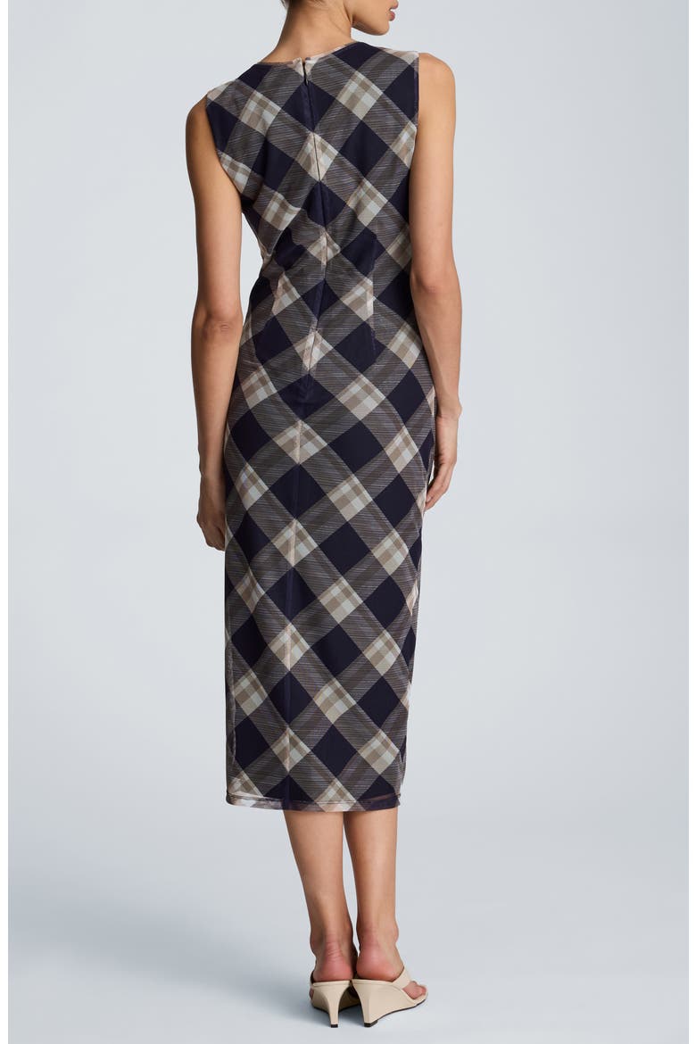 Ruched Plaid Midi Dress, Alternate, color, DARK NAVY MULTI