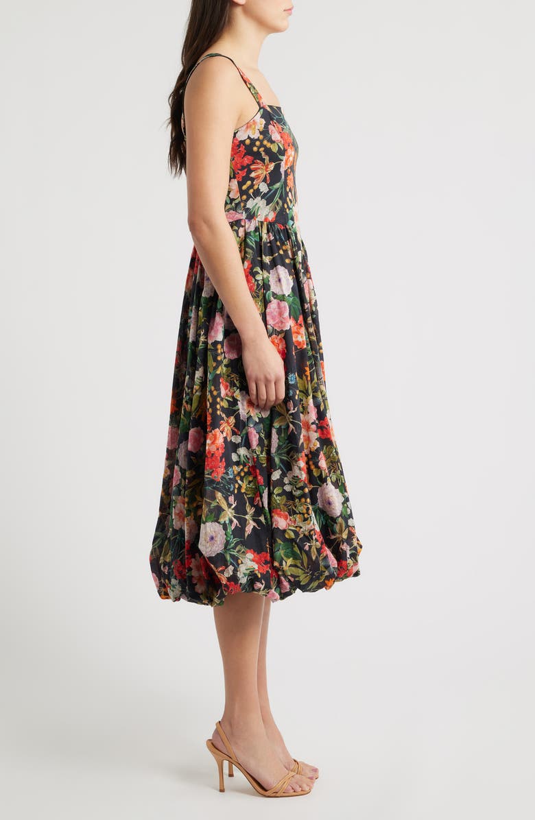 Julia Jordan Floral Basque Waist Fit & Flare Midi Dress, Alternate, color, Black Multi