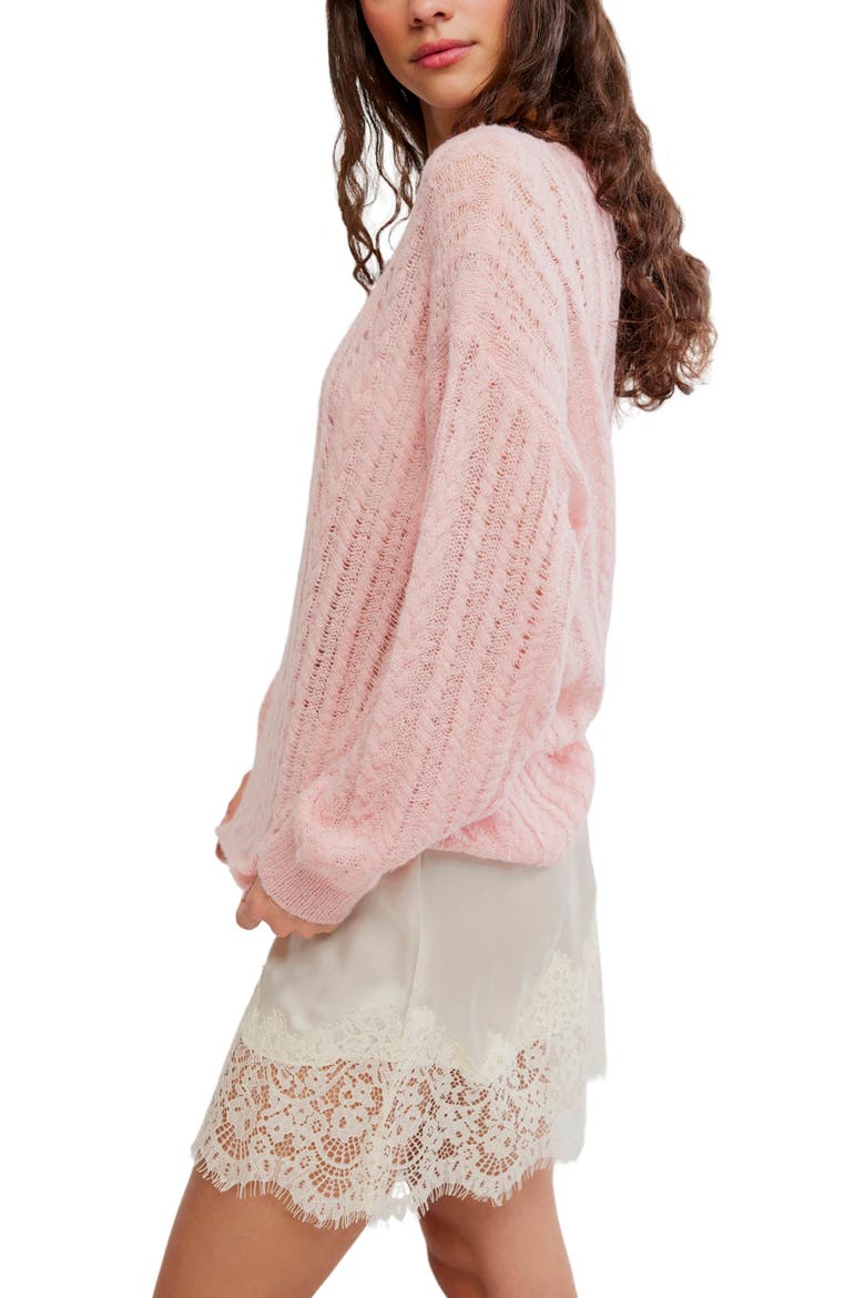 Sheer Luck Cable Knit Sweater, Alternate, color, PEACH SKIN