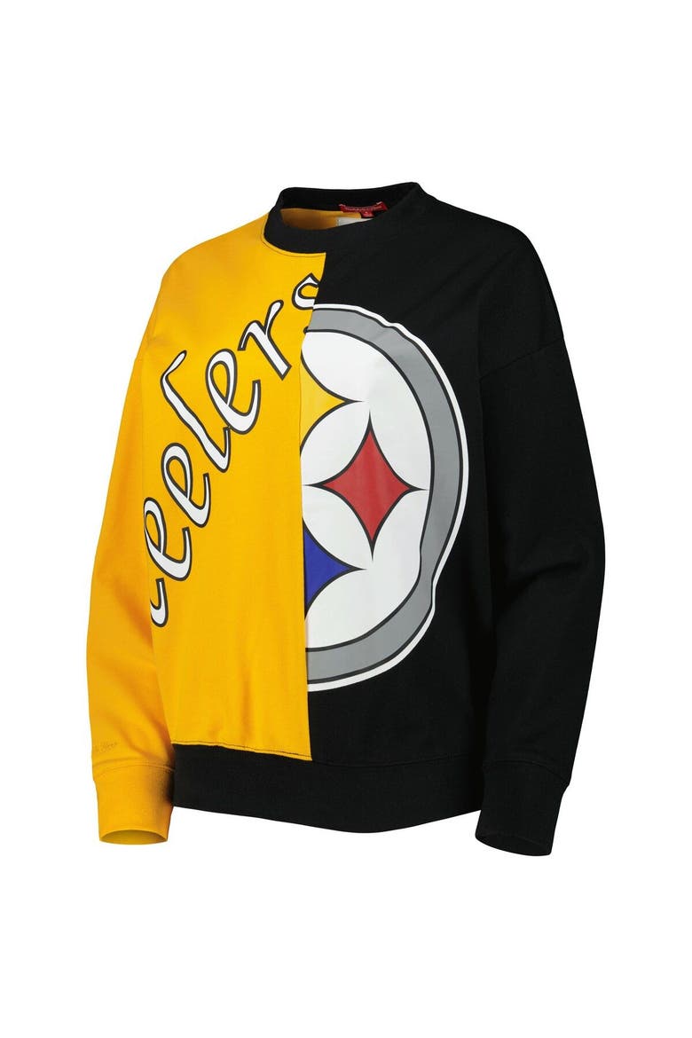 Women's Mitchell & Ness Black/Gold Pittsburgh Steelers Big Face Pullover Sweatshirt, Alternate, color, Gold
