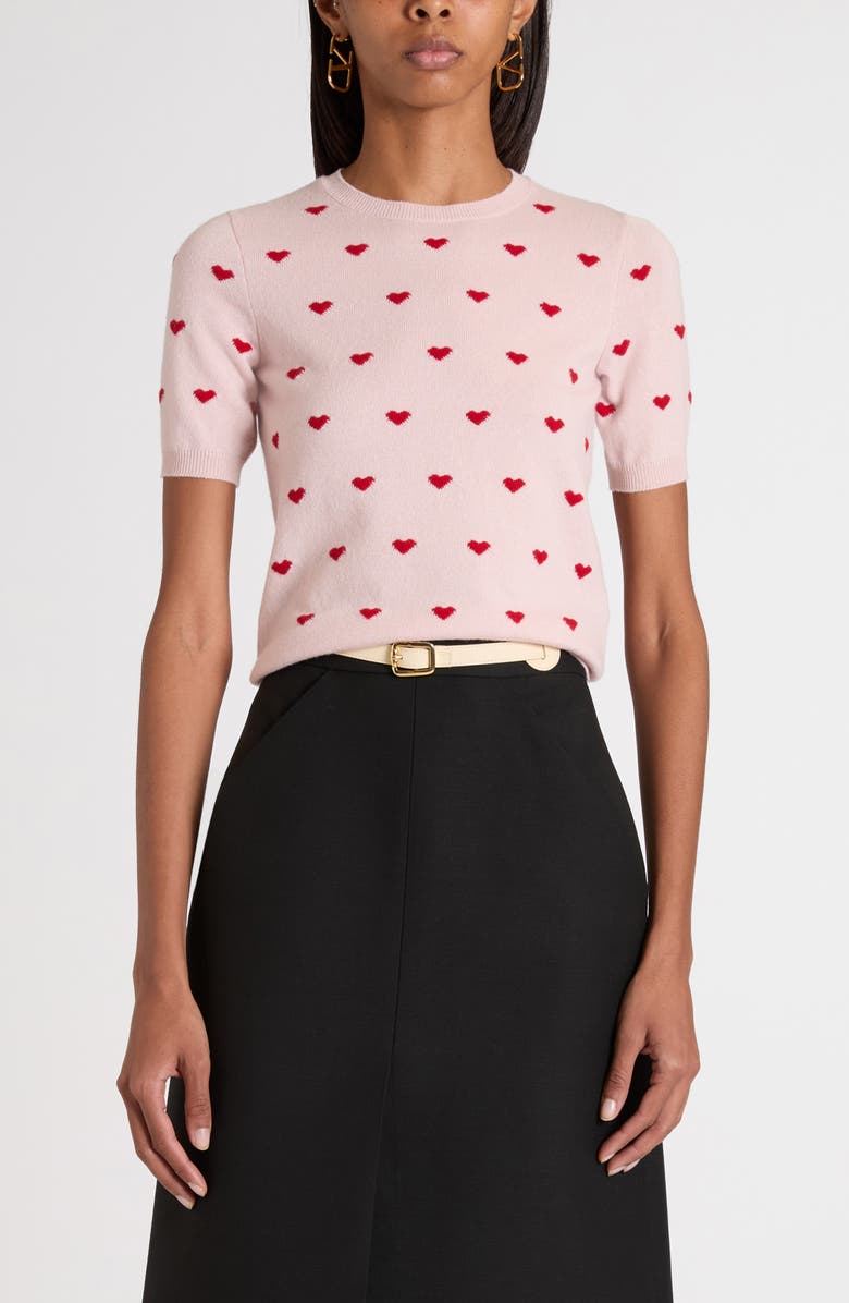 Valentino Garavani Heart Jacquard Cashmere Sweater, Main, color, Rose B/ Silver